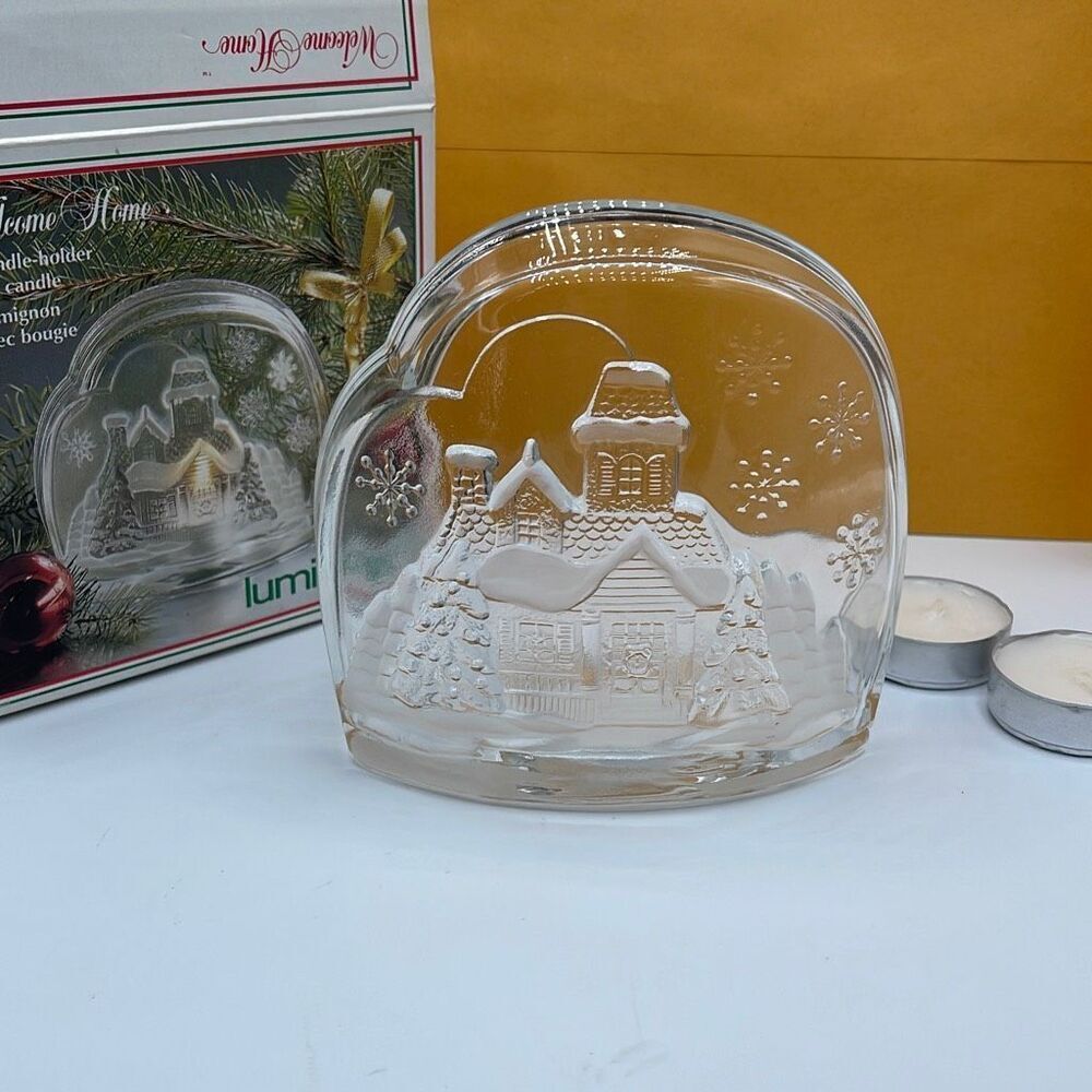 Luminarc “Welcome Home” glass tea light holder made in France 1991.